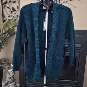 NWT Universal Thread sz XS teal open front oversized cardigan w/pockets